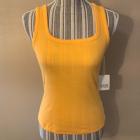NWT a.n.a. Tank Top PS Petite Small Mango Orange Ribbed Straight Neck Cotton - Picture 1 of 12